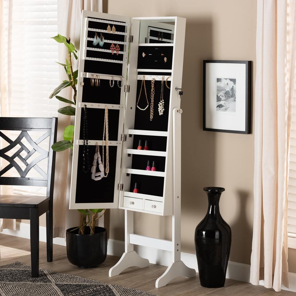 Ryoko Modern and Contemporary White Finished Wood Jewelry Armoire with Mirror FredCo