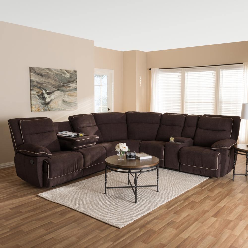 Sabella Modern and Contemporary Chocolate Brown Fabric Upholstered 7-Piece Reclining Sectional Sofa FredCo