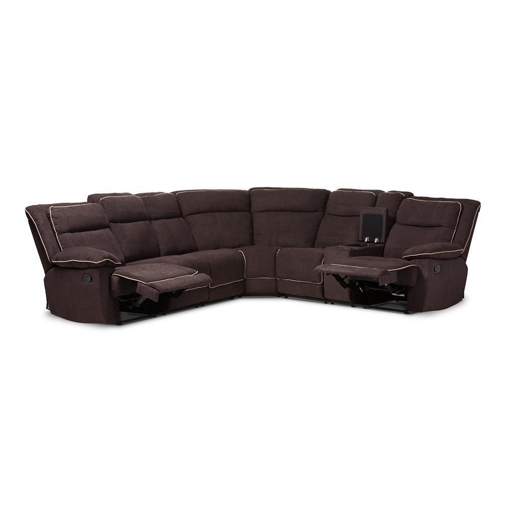 Sabella Modern and Contemporary Chocolate Brown Fabric Upholstered 7-Piece Reclining Sectional Sofa FredCo