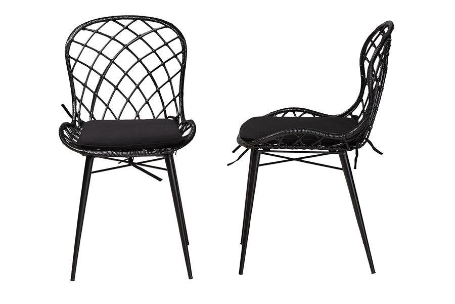 Sabelle Modern Bohemian Black Finished Rattan and Metal Dining Chair FredCo