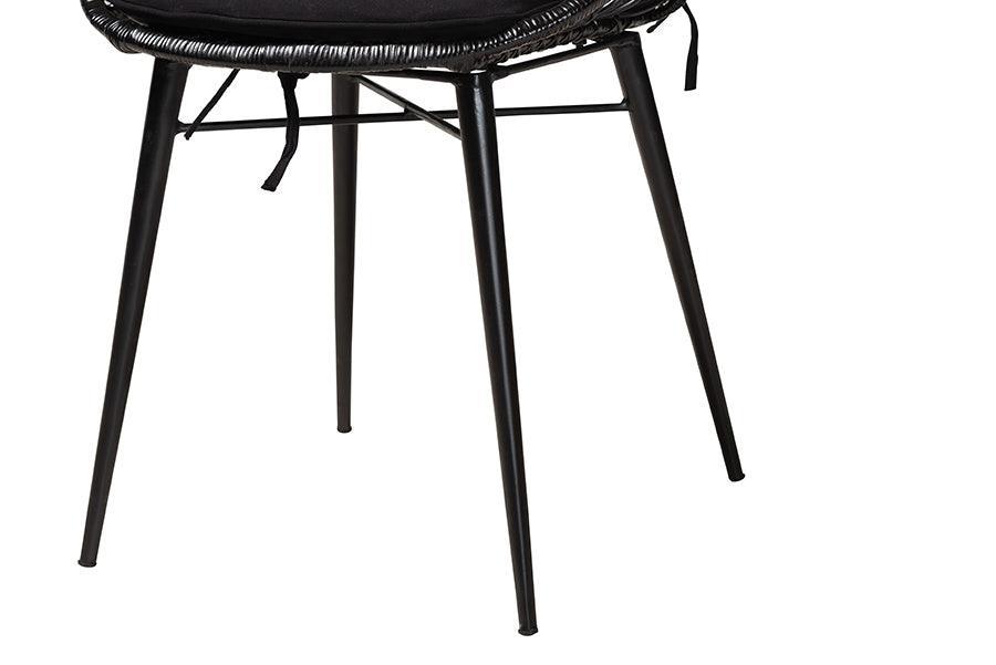 Sabelle Modern Bohemian Black Finished Rattan and Metal Dining Chair FredCo