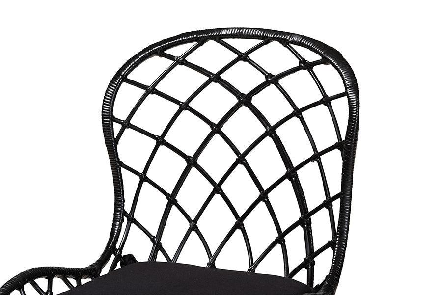 Sabelle Modern Bohemian Black Finished Rattan and Metal Dining Chair FredCo