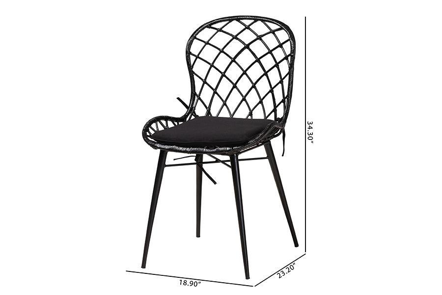 Sabelle Modern Bohemian Black Finished Rattan and Metal Dining Chair FredCo