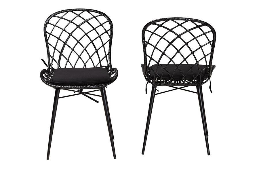 Sabelle Modern Bohemian Black Finished Rattan and Metal Dining Chair FredCo
