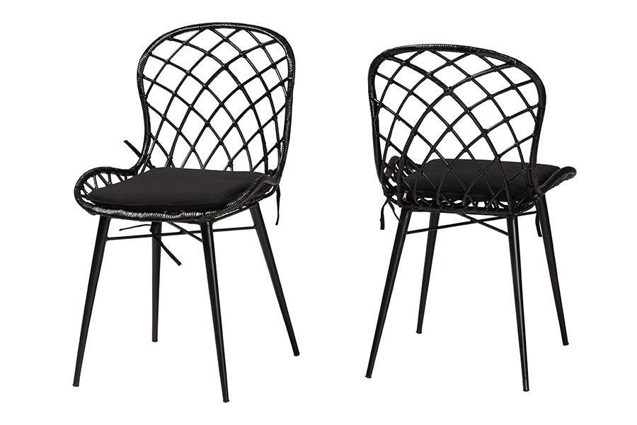 Sabelle Modern Bohemian Black Finished Rattan and Metal Dining Chair FredCo