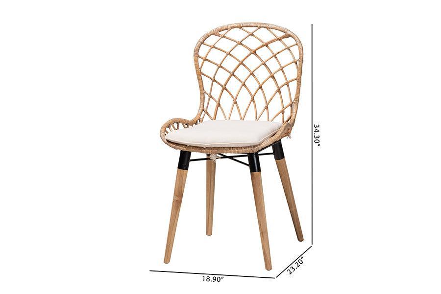 Sabelle Modern Bohemian Natural Brown Finished Teak Wood and Greywashed Rattan Dining Chair FredCo