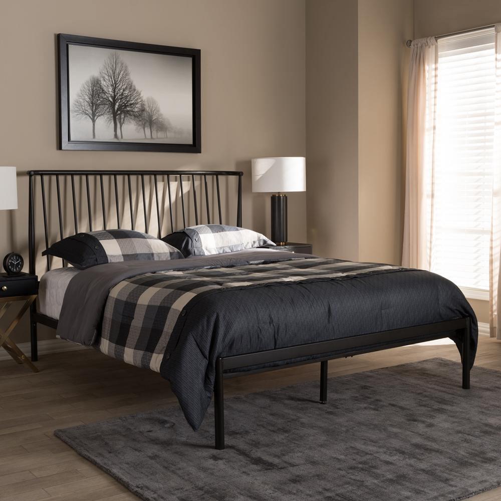 Sabine Modern and Contemporary Antique Bronze Metal Queen Size Platform Bed FredCo