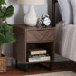 Sadia Modern Walnut Brown Finished Wood and Black Metal 1-Drawer End Table FredCo