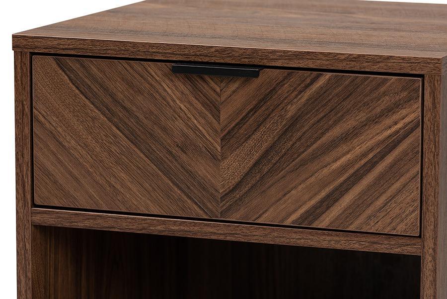 Sadia Modern Walnut Brown Finished Wood and Black Metal 1-Drawer End Table FredCo