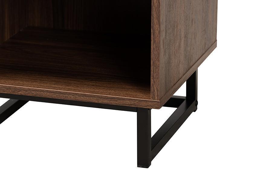 Sadia Modern Walnut Brown Finished Wood and Black Metal 1-Drawer End Table FredCo