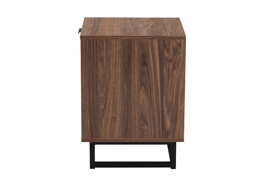 Sadia Modern Walnut Brown Finished Wood and Black Metal 1-Drawer End Table FredCo