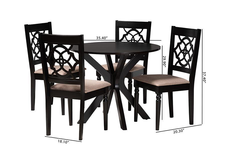 Sadie Modern Beige Fabric and Espresso Brown Finished Wood 5-Piece Dining Set FredCo