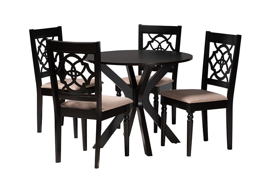 Sadie Modern Beige Fabric and Espresso Brown Finished Wood 5-Piece Dining Set FredCo