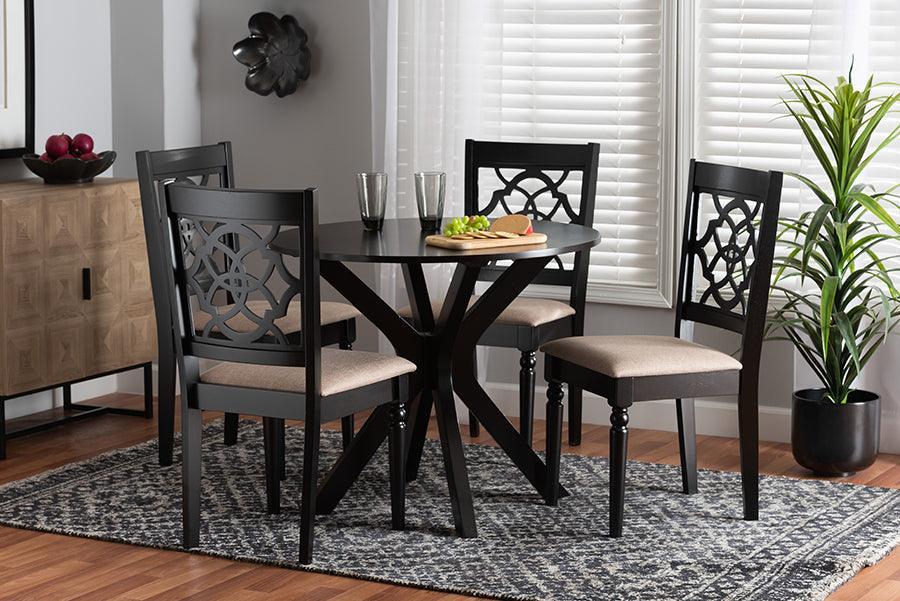 Sadie Modern Beige Fabric and Espresso Brown Finished Wood 5-Piece Dining Set FredCo
