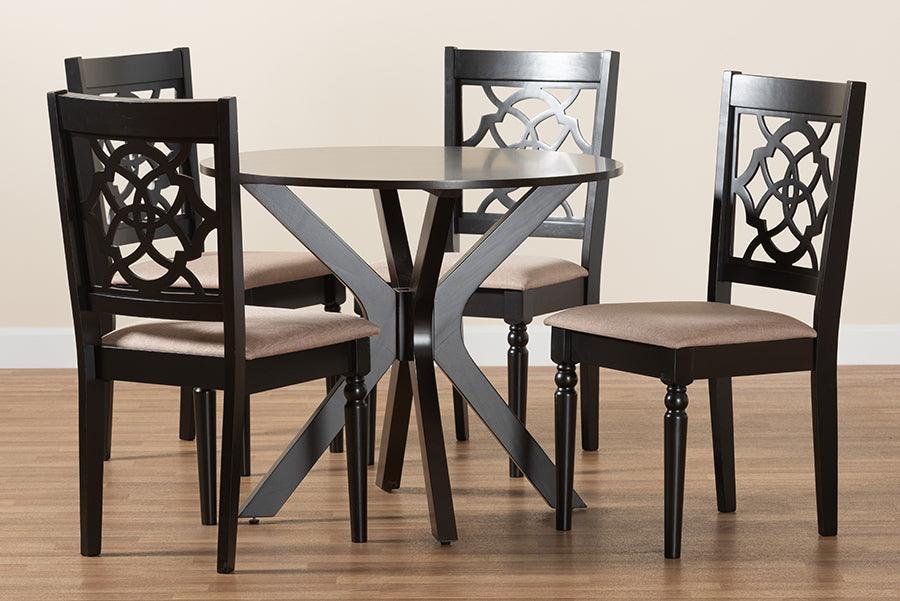 Sadie Modern Beige Fabric and Espresso Brown Finished Wood 5-Piece Dining Set FredCo