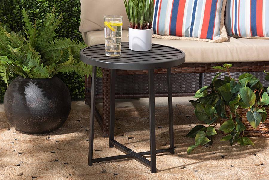 Sadiya Modern Industrial Black Finished Metal Outdoor Side Table FredCo