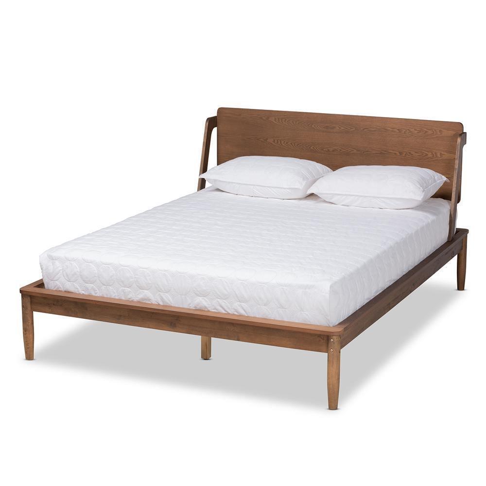 Sadler Mid-Century Modern Ash Walnut Brown Finished Wood Full Size Platform Bed FredCo