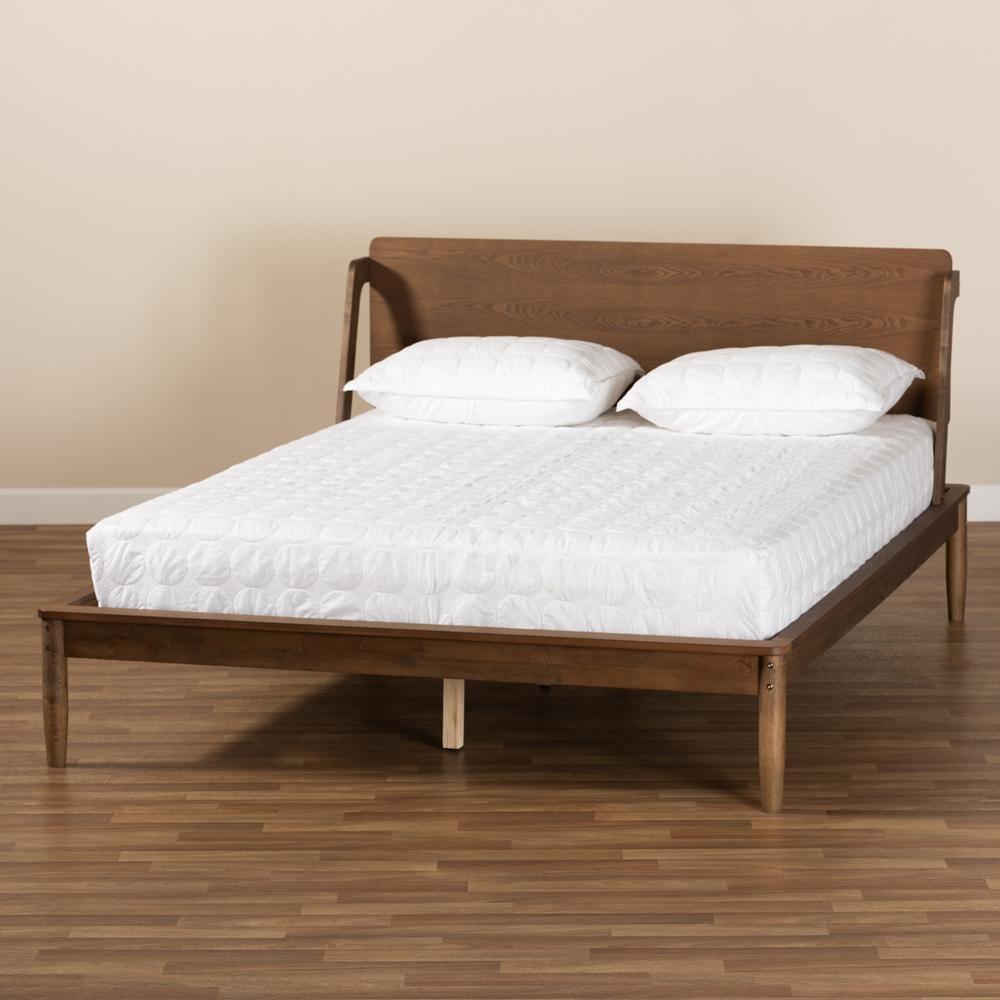 Sadler Mid-Century Modern Ash Walnut Brown Finished Wood Full Size Platform Bed FredCo