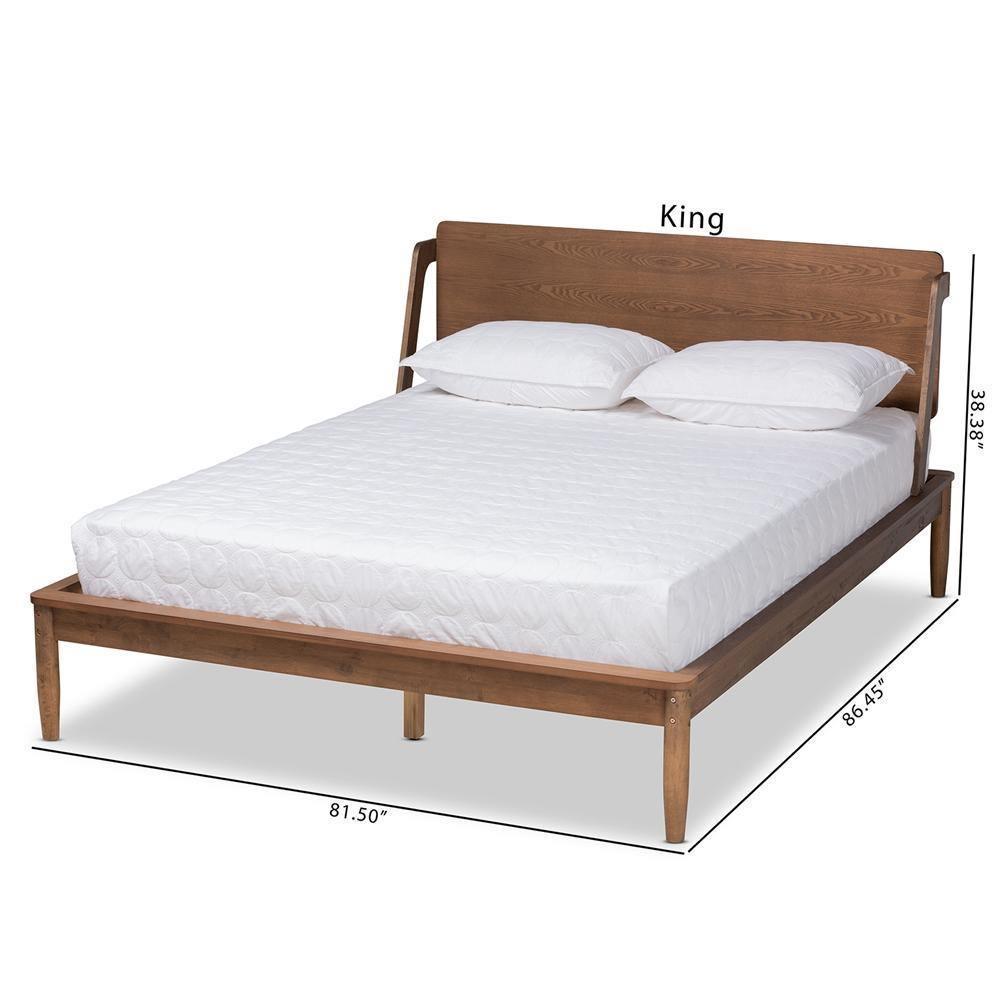 Sadler Mid-Century Modern Ash Walnut Brown Finished Wood Full Size Platform Bed FredCo