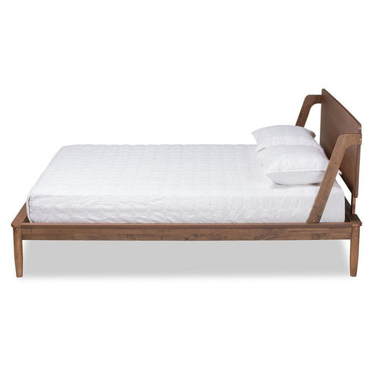 Sadler Mid-Century Modern Ash Walnut Brown Finished Wood Queen Size Platform Bed FredCo