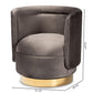 Saffi Glam and Luxe Grey Velvet Fabric Upholstered Gold Finished Swivel Accent Chair FredCo