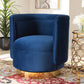 Saffi Glam and Luxe Royal Blue Velvet Fabric Upholstered Gold Finished Swivel Accent Chair FredCo