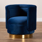 Saffi Glam and Luxe Royal Blue Velvet Fabric Upholstered Gold Finished Swivel Accent Chair FredCo