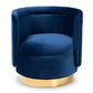 Saffi Glam and Luxe Royal Blue Velvet Fabric Upholstered Gold Finished Swivel Accent Chair FredCo