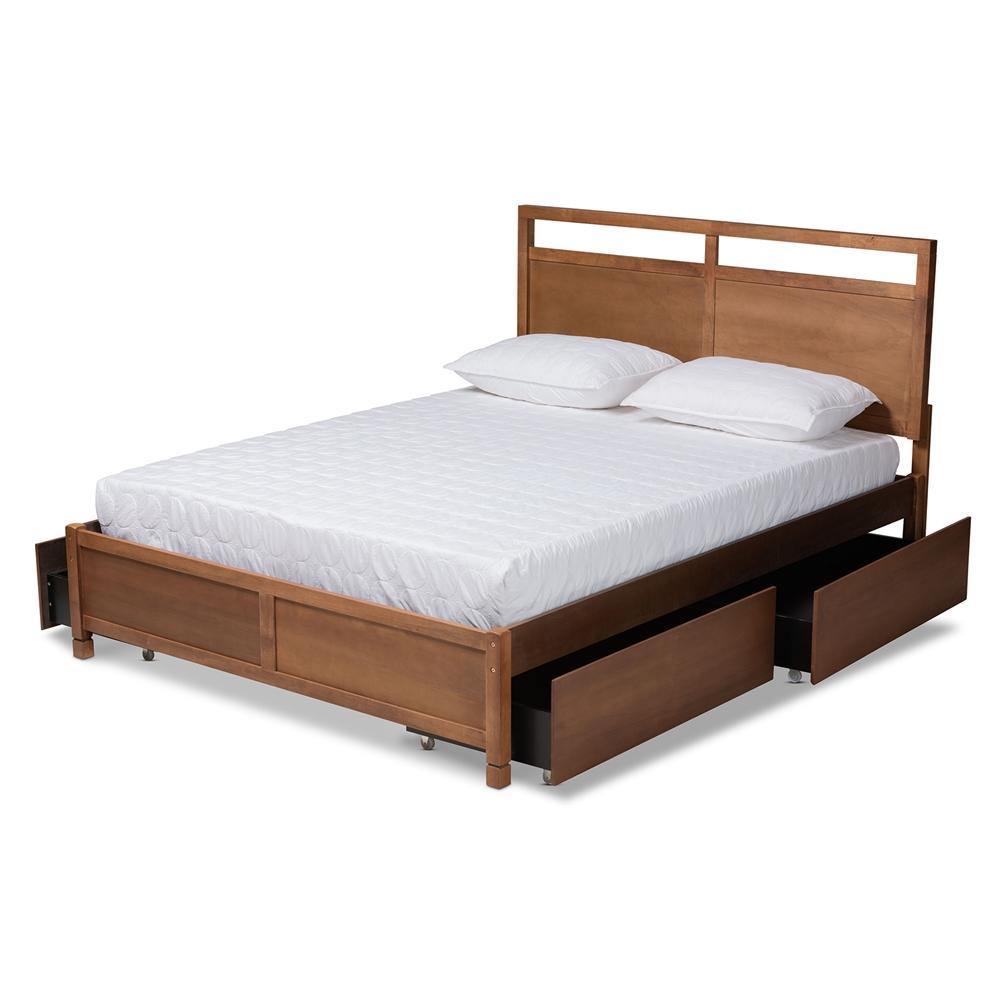 Saffron Modern and Contemporary Walnut Brown Finished Wood Full Size 4-Drawer Platform Storage Bed FredCo
