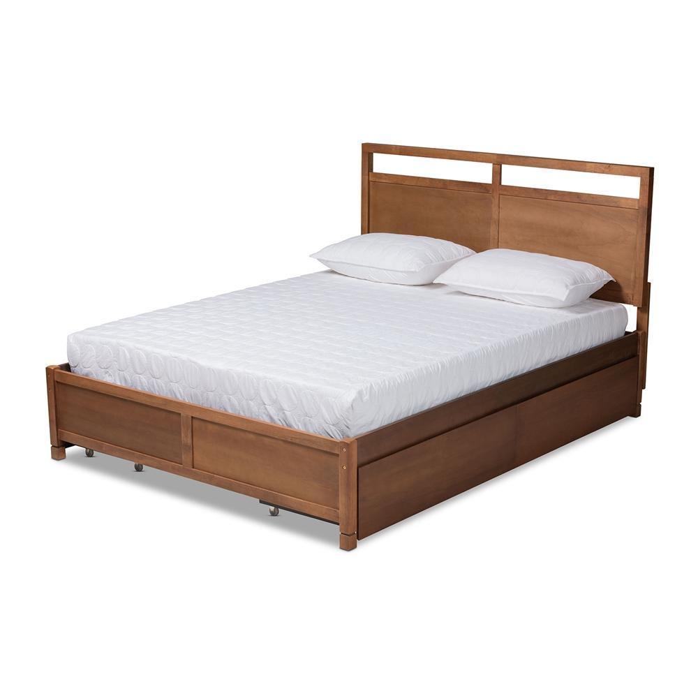Saffron Modern and Contemporary Walnut Brown Finished Wood Full Size 4-Drawer Platform Storage Bed FredCo