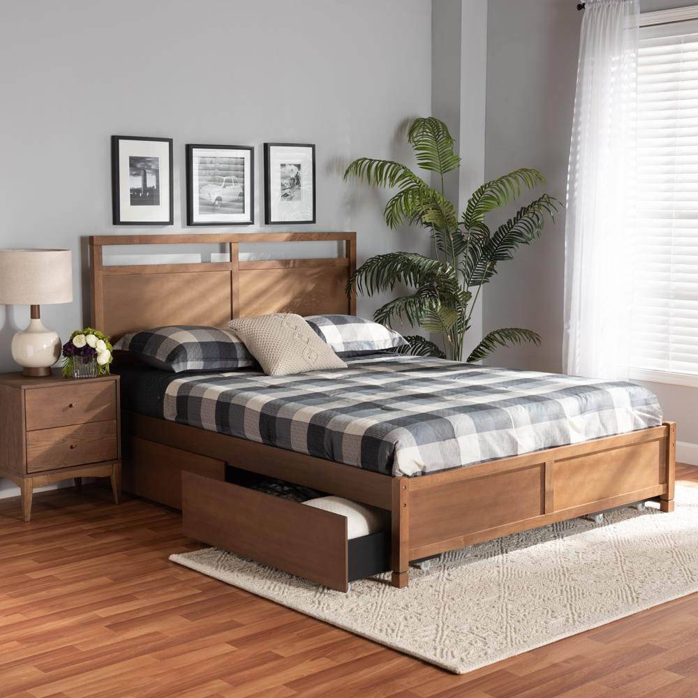 Saffron Modern and Contemporary Walnut Brown Finished Wood Full Size 4-Drawer Platform Storage Bed FredCo