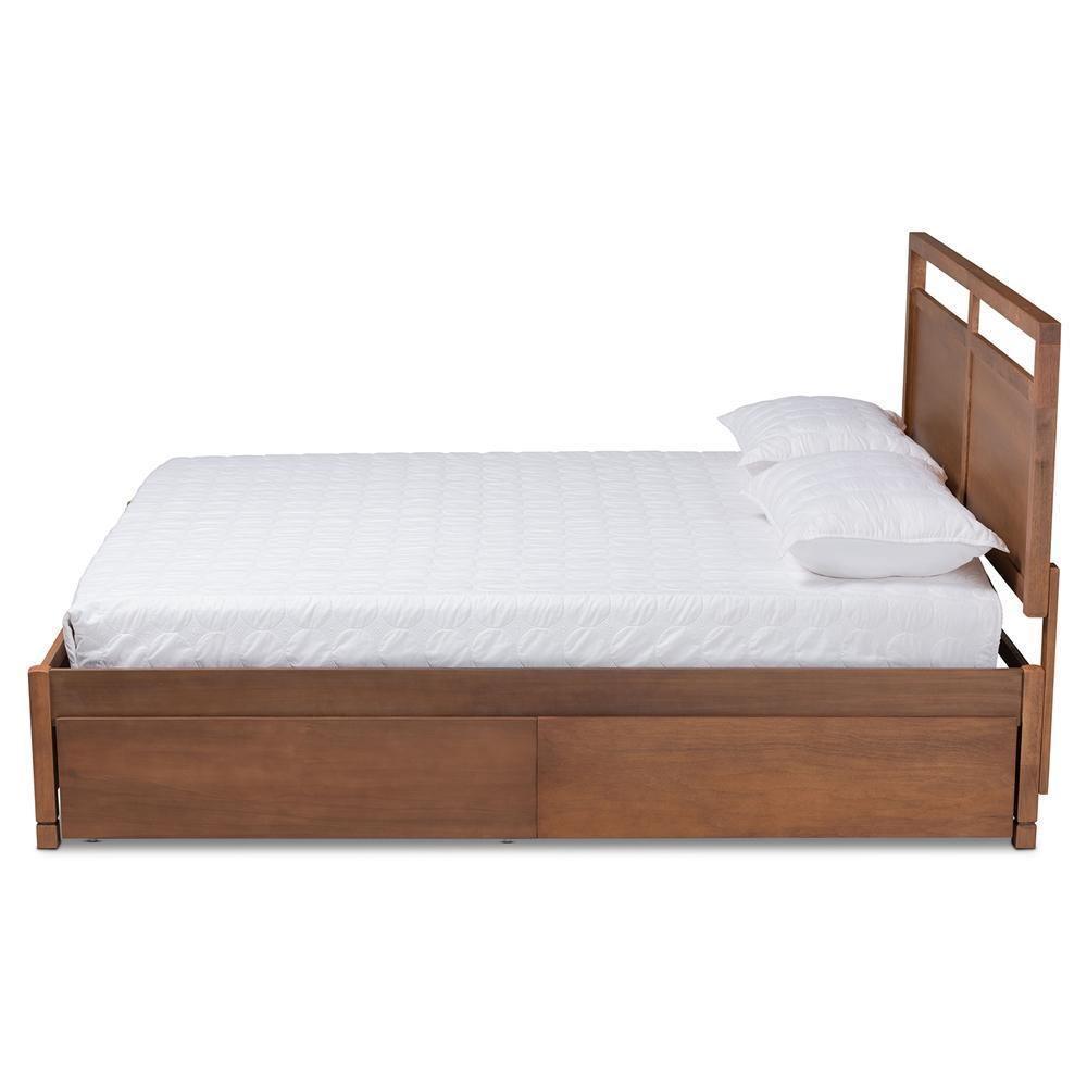 Saffron Modern and Contemporary Walnut Brown Finished Wood King Size 4-Drawer Platform Storage Bed FredCo