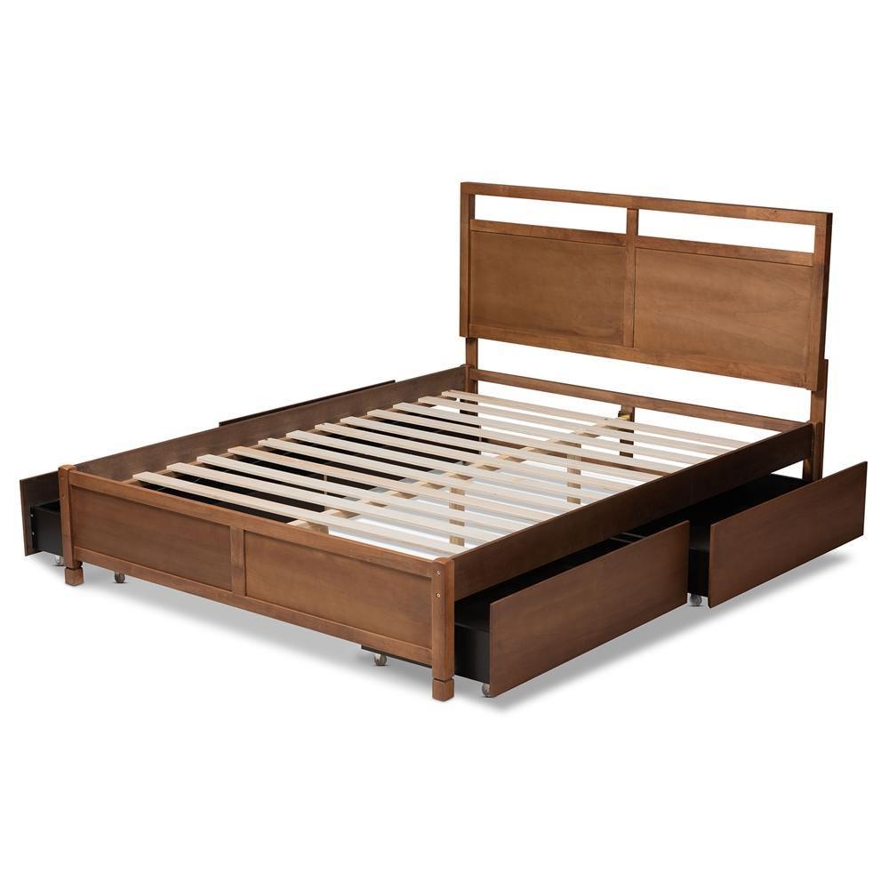 Saffron Modern and Contemporary Walnut Brown Finished Wood King Size 4-Drawer Platform Storage Bed FredCo