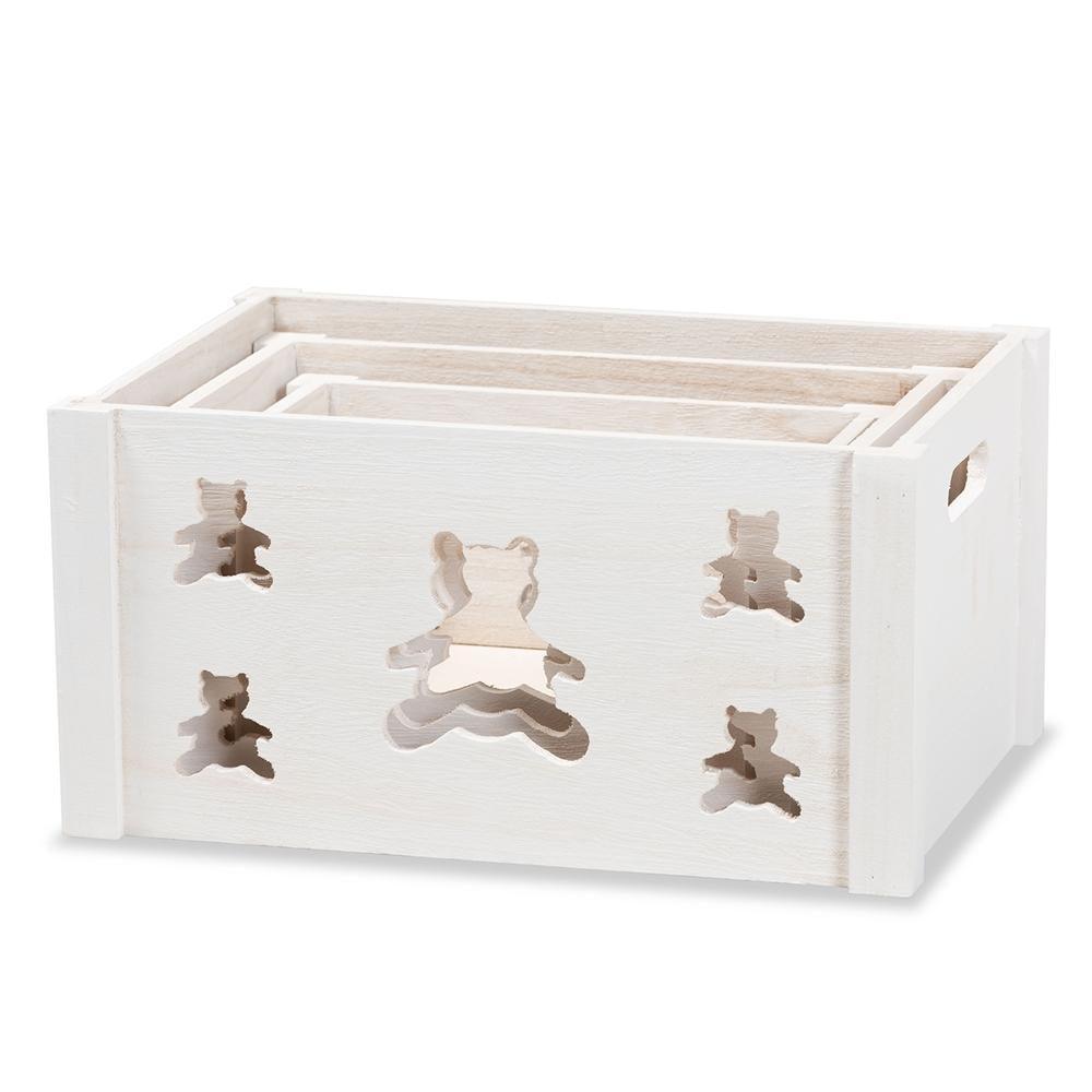 Sagen Modern and Contemporary White Finished Wood 3-Piece Storage Crate Set FredCo