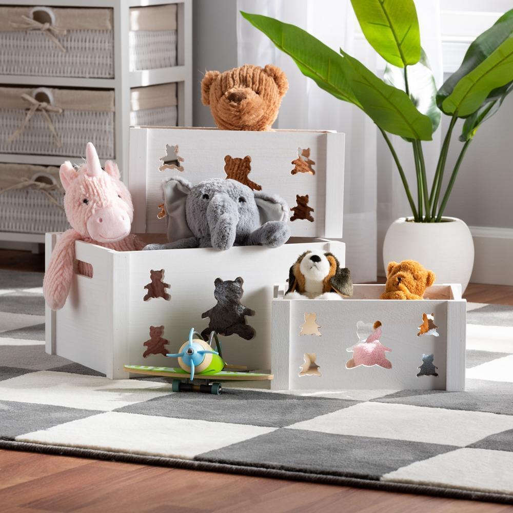 Sagen Modern and Contemporary White Finished Wood 3-Piece Storage Crate Set FredCo