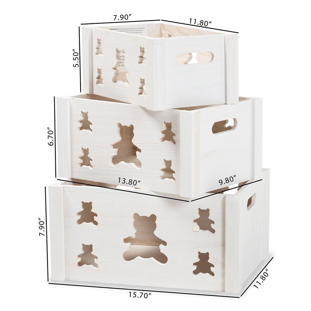 Sagen Modern and Contemporary White Finished Wood 3-Piece Storage Crate Set FredCo