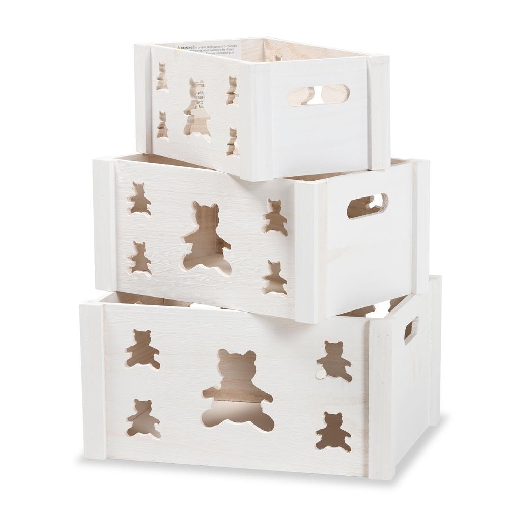 Sagen Modern and Contemporary White Finished Wood 3-Piece Storage Crate Set FredCo