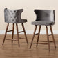 Sagira Modern and Contemporary Transitional Grey Velvet Fabric Upholstered and Walnut Brown Finished Wood 2-Piece Counter Stool Set FredCo