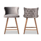 Sagira Modern and Contemporary Transitional Grey Velvet Fabric Upholstered and Walnut Brown Finished Wood 2-Piece Counter Stool Set FredCo