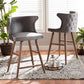 Sagira Modern and Contemporary Transitional Grey Velvet Fabric Upholstered and Walnut Brown Finished Wood 2-Piece Counter Stool Set FredCo