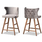 Sagira Modern and Contemporary Transitional Grey Velvet Fabric Upholstered and Walnut Brown Finished Wood 2-Piece Counter Stool Set FredCo