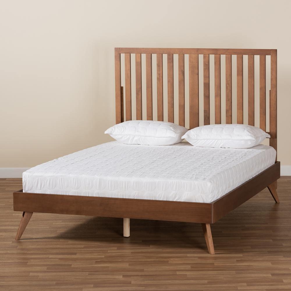 Saki Mid-Century Modern Walnut Brown Finished Wood Full Size Platform Bed FredCo