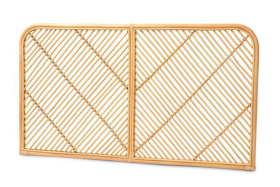 Sakina Modern Bohemian Natural Brown Rattan Queen Size Wall-mount Headboard FredCo