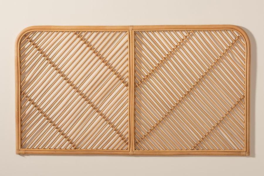 Sakina Modern Bohemian Natural Brown Rattan Queen Size Wall-mount Headboard FredCo