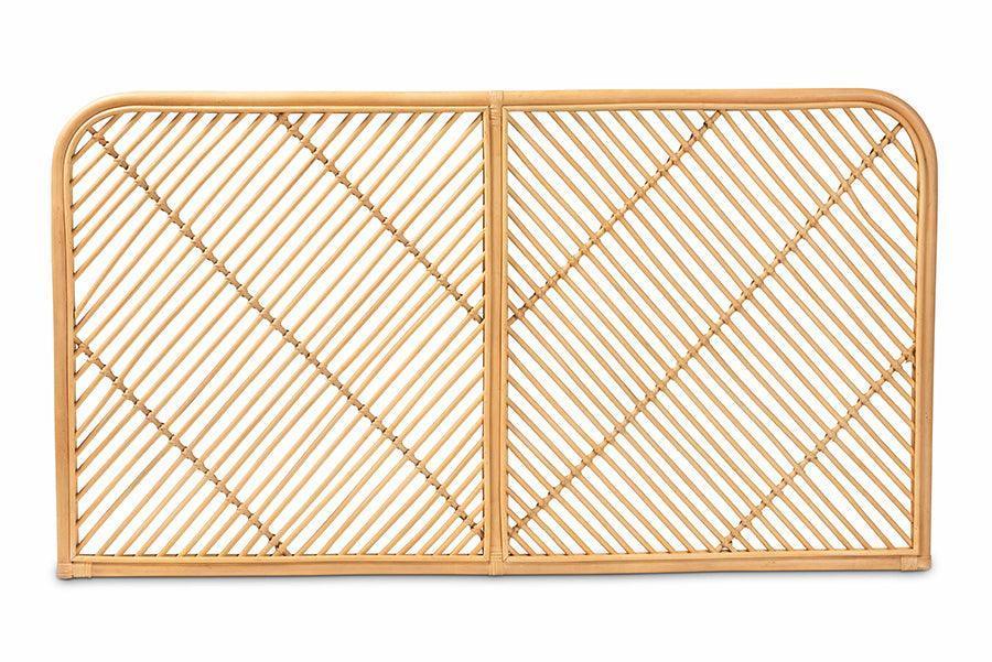 Sakina Modern Bohemian Natural Brown Rattan Queen Size Wall-mount Headboard FredCo