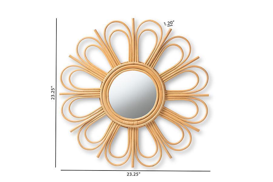 Sakura Modern Bohemian Natural Brown Rattan Accent Wall Mirror FredCo