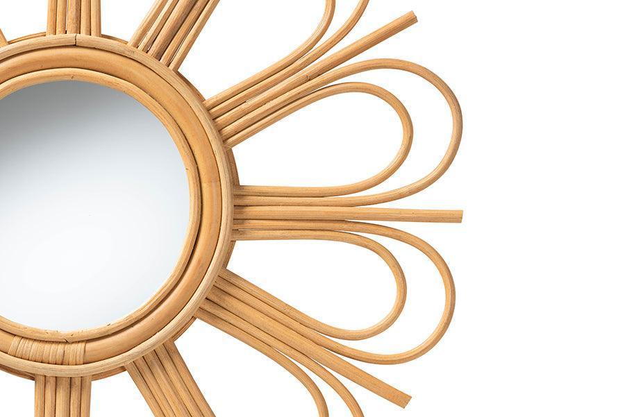 Sakura Modern Bohemian Natural Brown Rattan Accent Wall Mirror FredCo