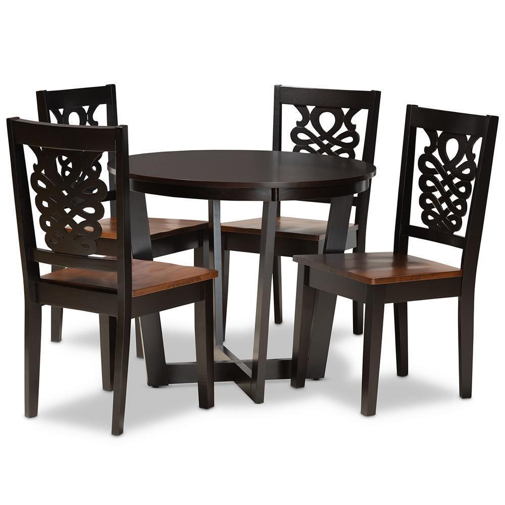 Salida Modern and Contemporary Transitional Two-Tone Dark Brown and Walnut Brown Finished Wood 5-Piece Dining Set FredCo
