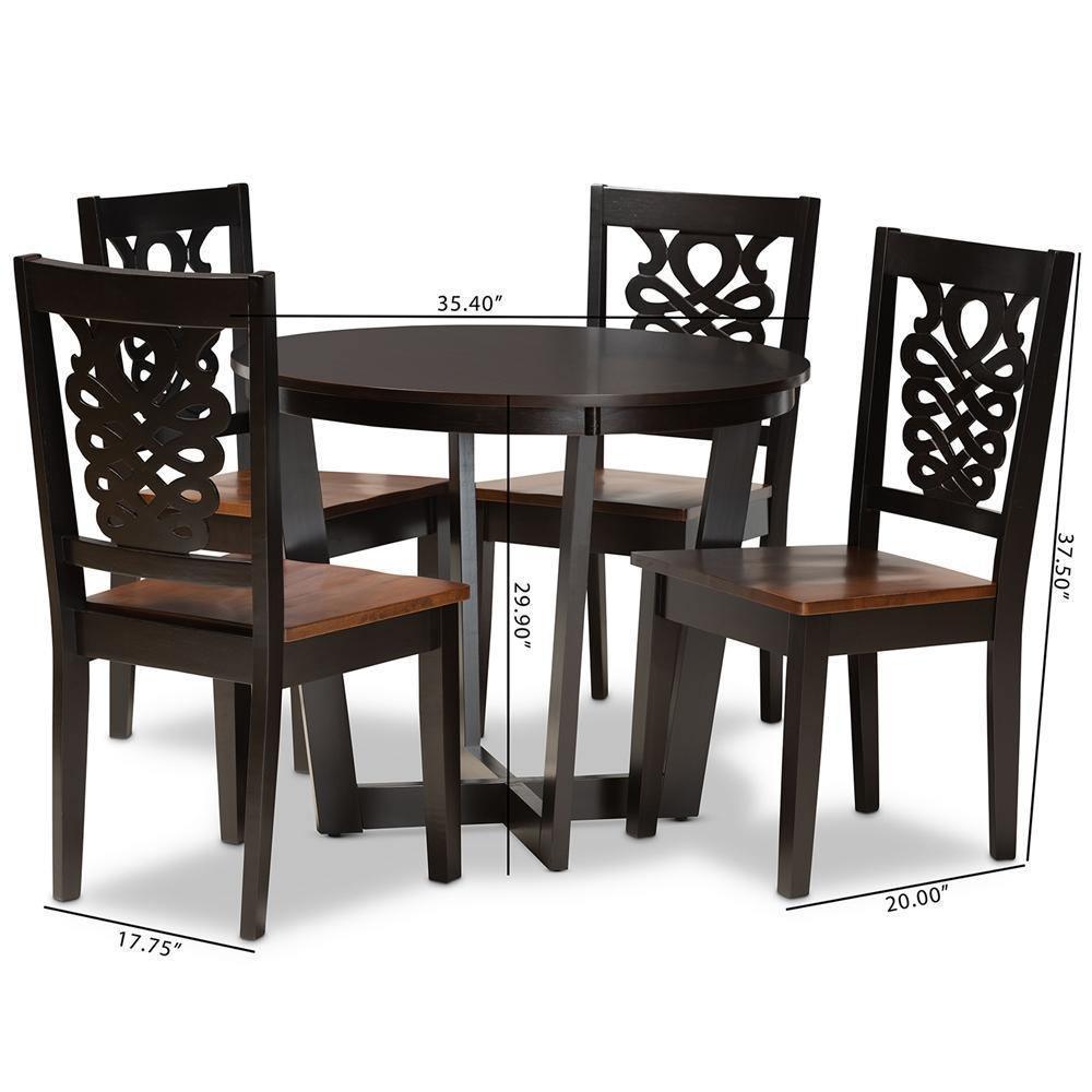 Salida Modern and Contemporary Transitional Two-Tone Dark Brown and Walnut Brown Finished Wood 5-Piece Dining Set FredCo