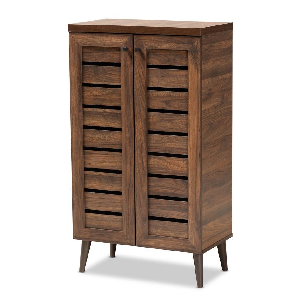 Salma Modern and Contemporary Walnut Brown Finished Wood 2-Door Shoe Storage Cabinet FredCo